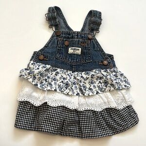 Oshkosh B’Gosh baby girls denim gingham ruffle skirt jumper dress